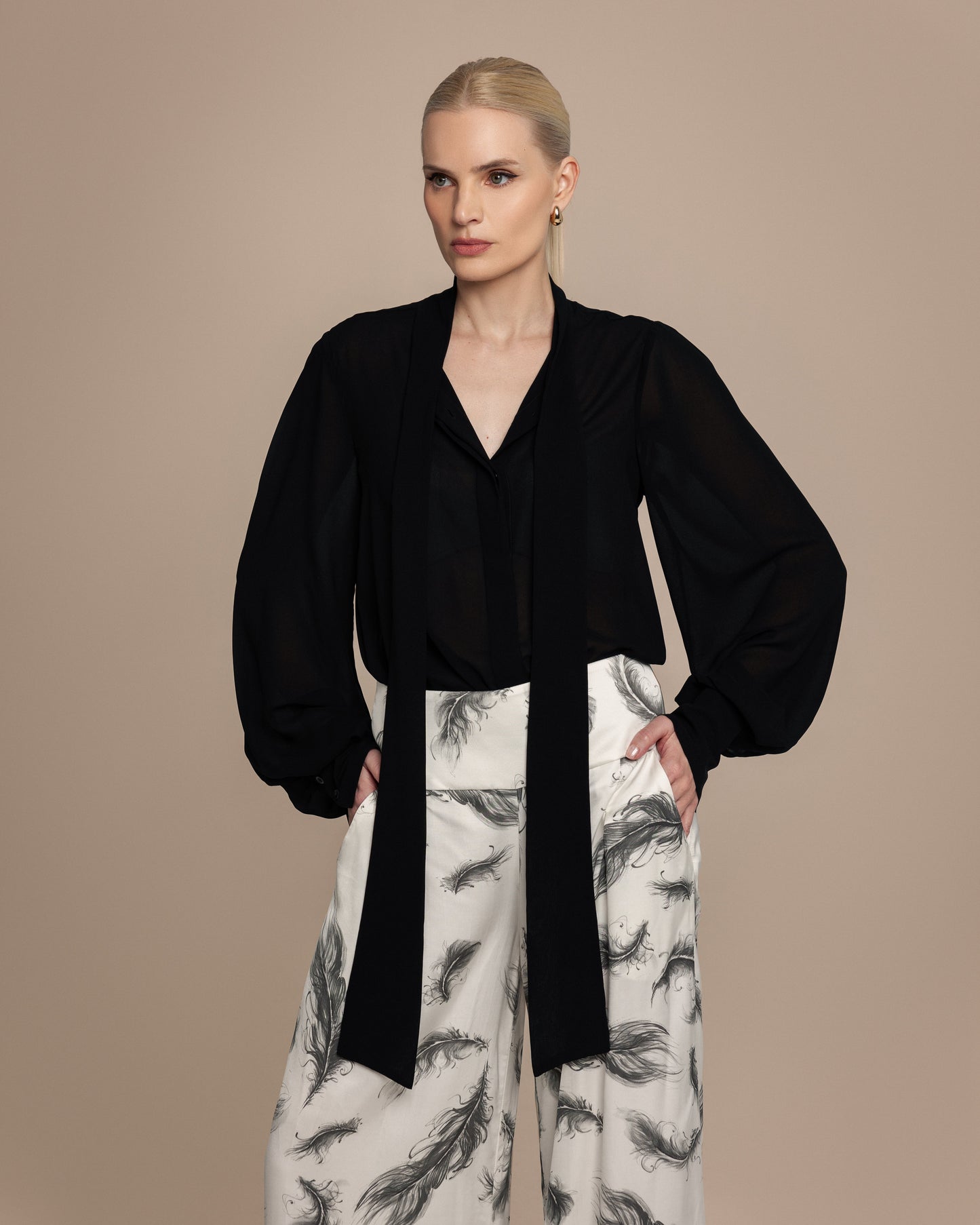 Rowan Classic Black Bow-Tie Blouse
