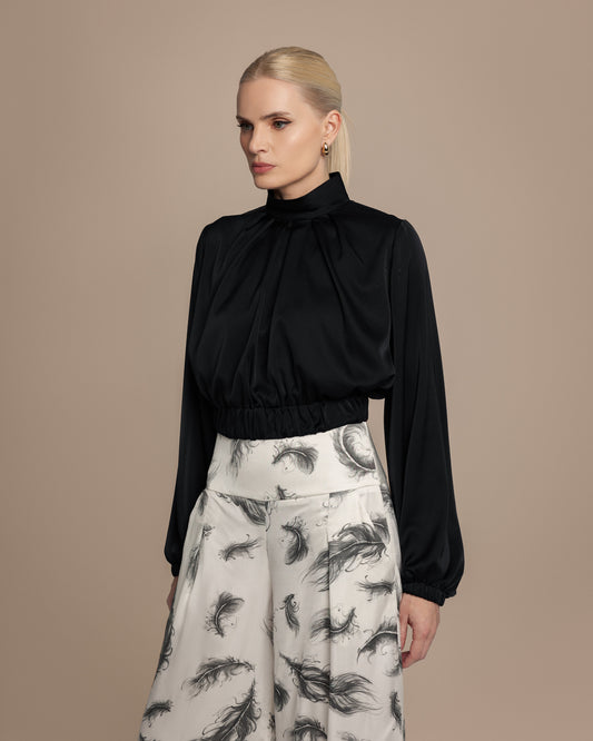Hanna Black Long Sleeve Crop Top